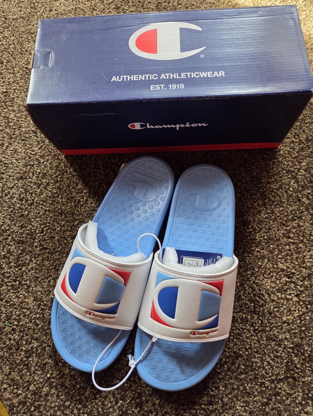 Women's CHAMPION Super Slide Sandals Candy White Blue Red Women's New w/ Box